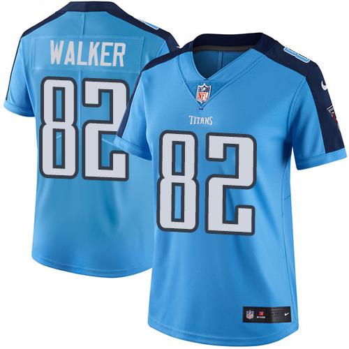 Nike Titans #82 Delanie Walker Light Blue Women's Stitched NFL Limited Rush Jersey